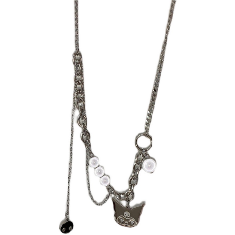 Vòng cổ nhiều lớp bằng thép titan phối ngọc trai cá tính thời trang phong cách Hàn Quốc