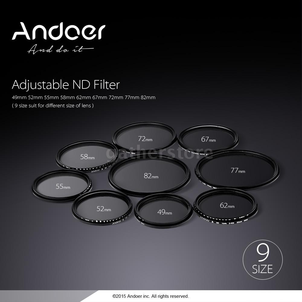 Andoer 62mm ND Fader Neutral Density Adjustable ND2 to ND400 Variable Filter for Canon Nikon DSLR Camera