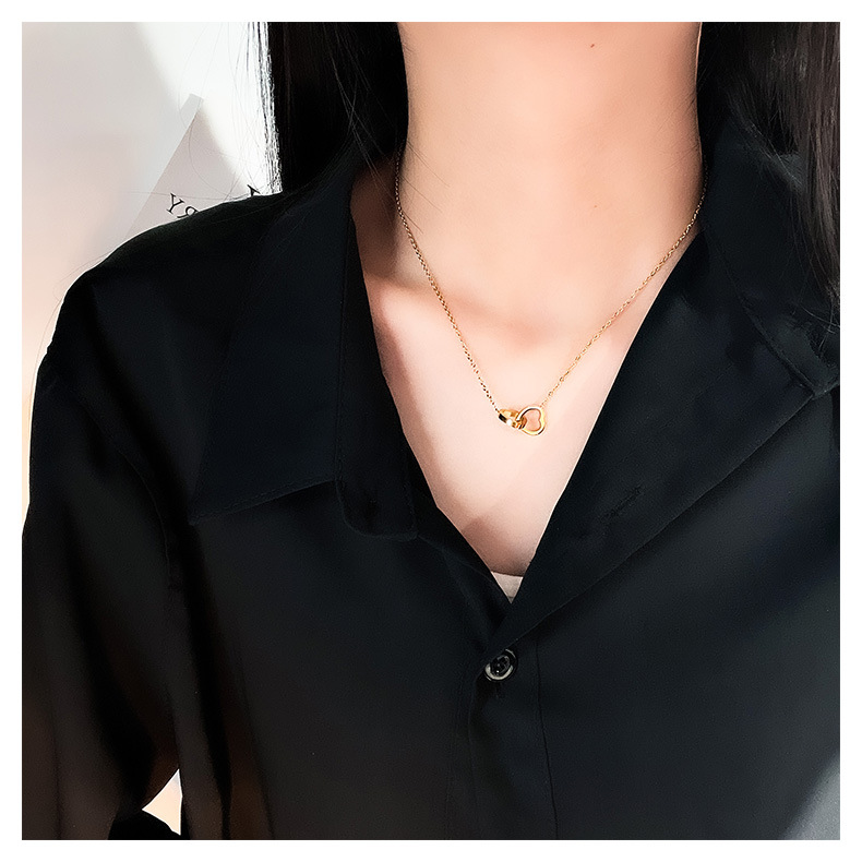 Korea Double Love Cross Pendant Titanium Steel Gold Necklace