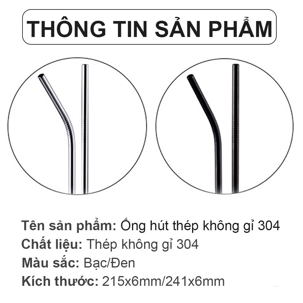 Ống hút cao cấp bằng thép không gỉ 304 an toàn sức khỏe có thể tái sử dụng hai lựa chọn màu bạc/đen | BigBuy360 - bigbuy360.vn