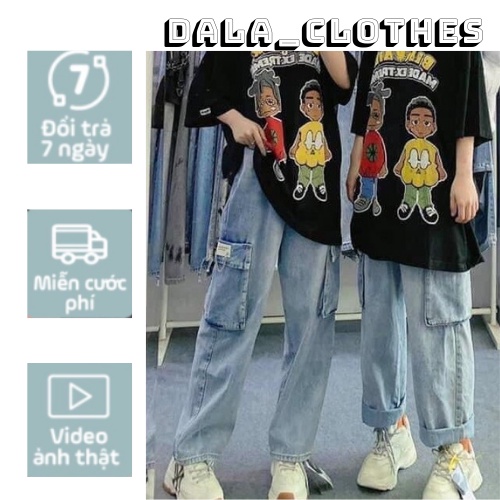 Quần jean mài ống suông túi hộp kèm dây xích cực chất - Quần jean mài unisex hàng có size giá rẻ