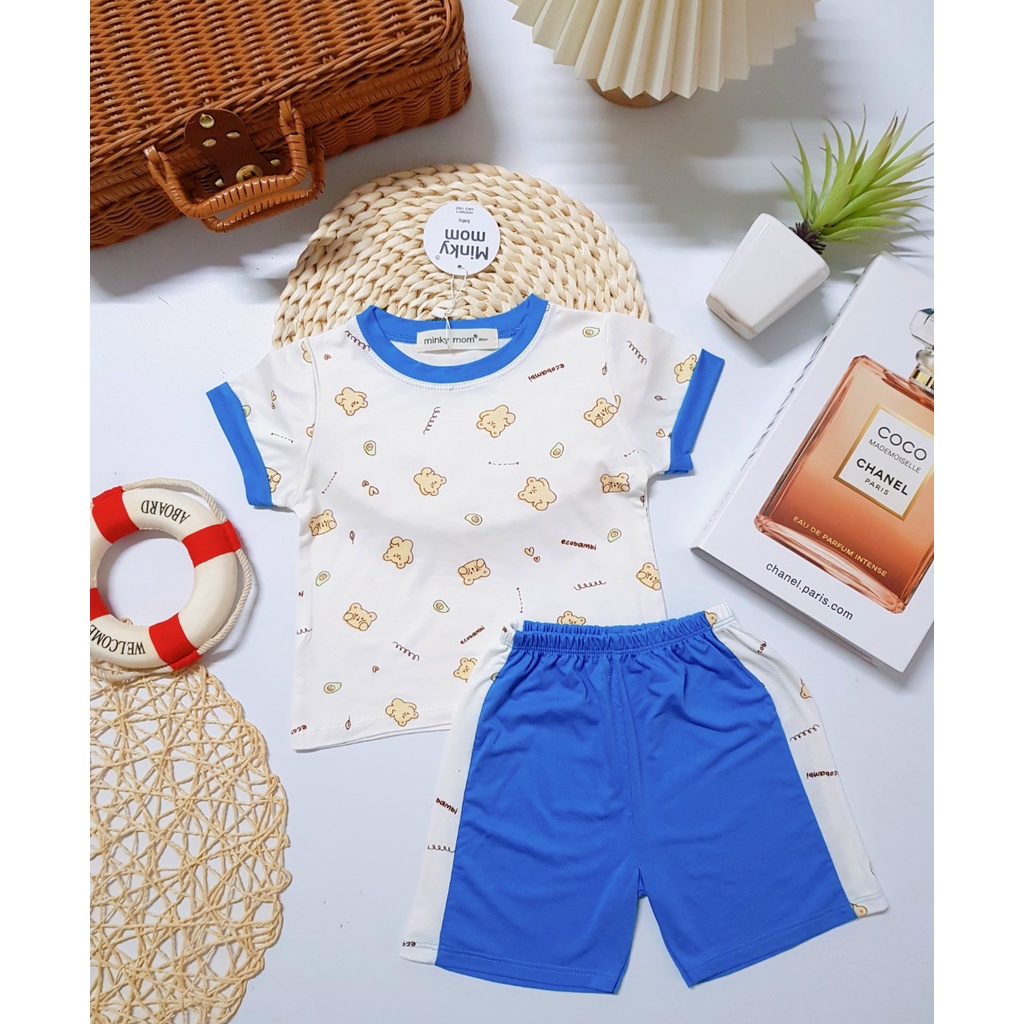 [Bé 7-32kg] Bộ Ngắn tay thun lạnh in toàn thân Minky Mom cho bé trai bé gái từ 7-32kg Form to ( HÀNG CHUẨN )
