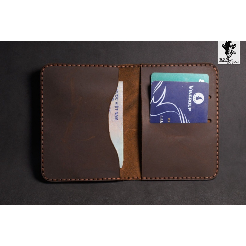 Ví nam Mini Hai Ngăn RAM Leather Da Sáp Ngựa Nâu Đất