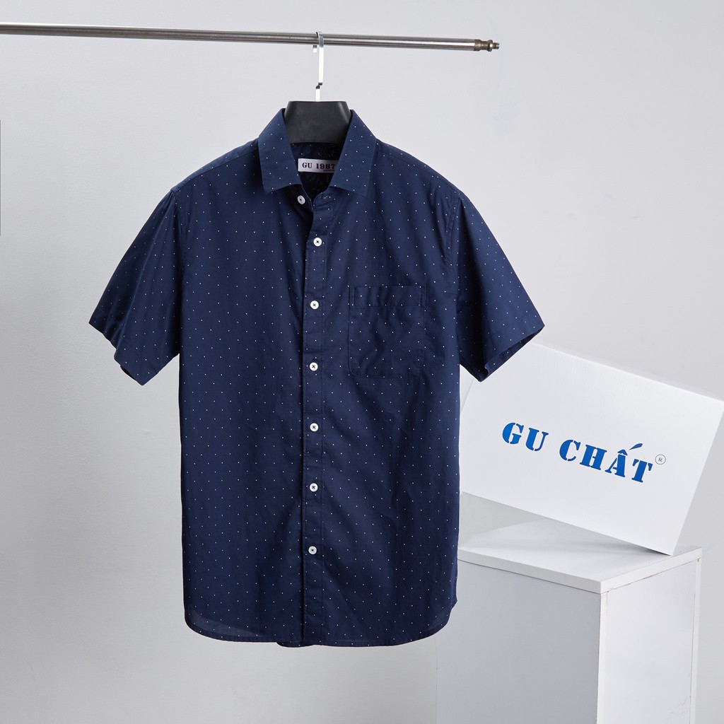 Áo Sơ Mi Nam Ngắn Tay Họa Tiết Chấm Bi Thời Trang GU CHẤT, Chất Vải Cotton Xịn, GUSM10