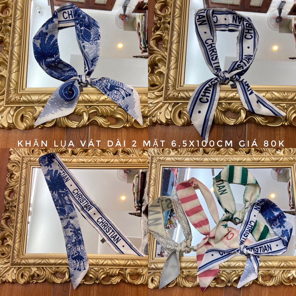 Khăn lụa vát dài 2 mặt họa tiết