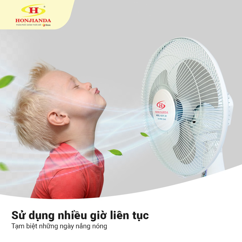 Quạt sạc tích điện để bàn AC&amp;DC 12 inch Honjianda FL301 1-2 bình - có đèn LED &amp; USB