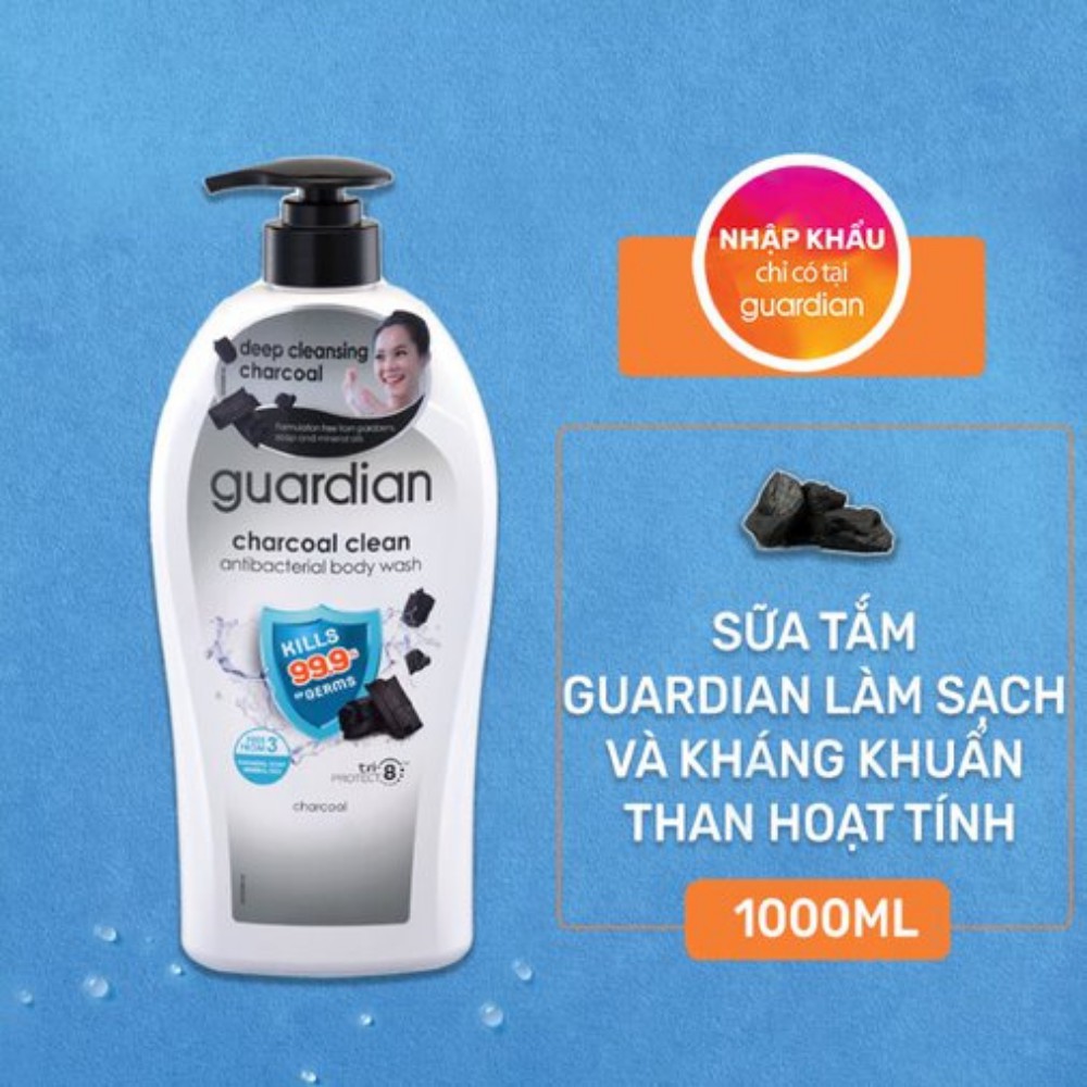 Sữa tắm Guardian làm sạch và kháng khuẩn than hoạt tính 1000ml