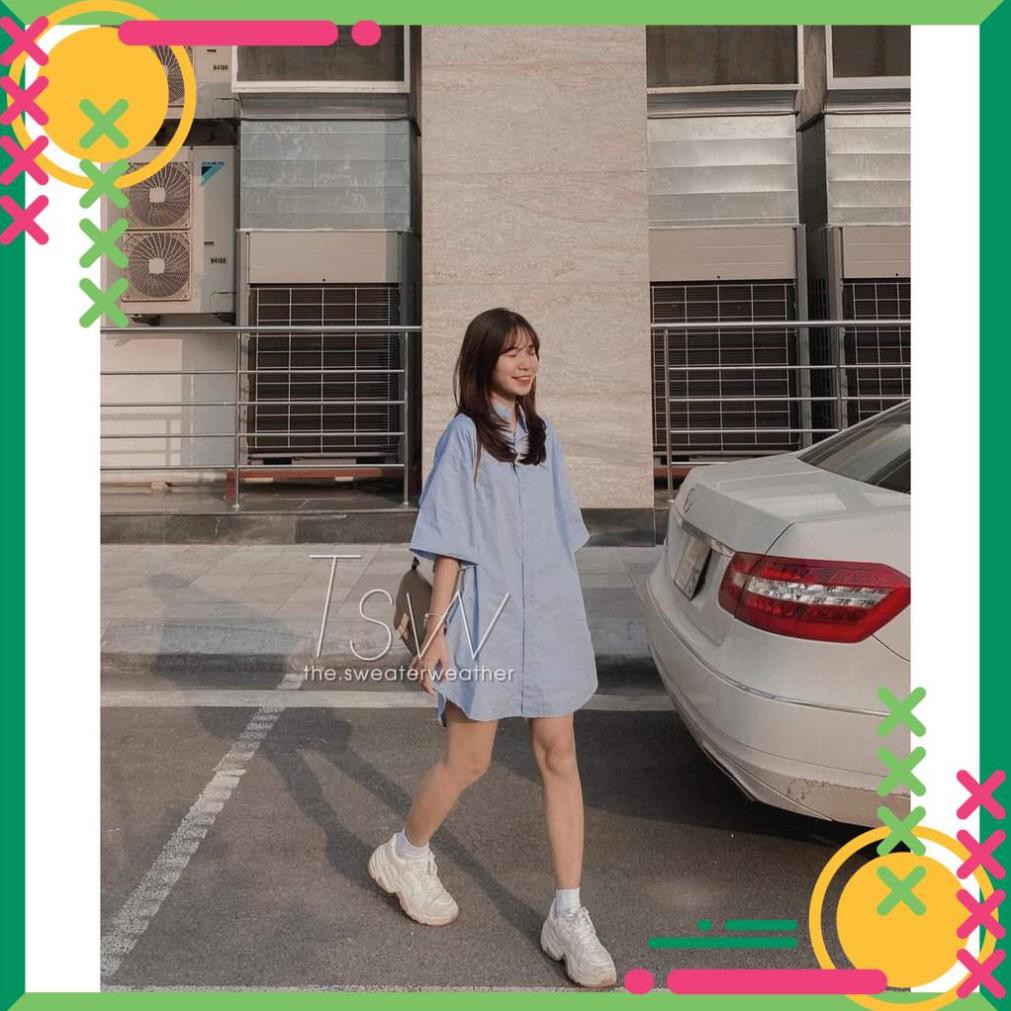 Váy sơmi cổ đức dáng suông rộng tay lỡ
