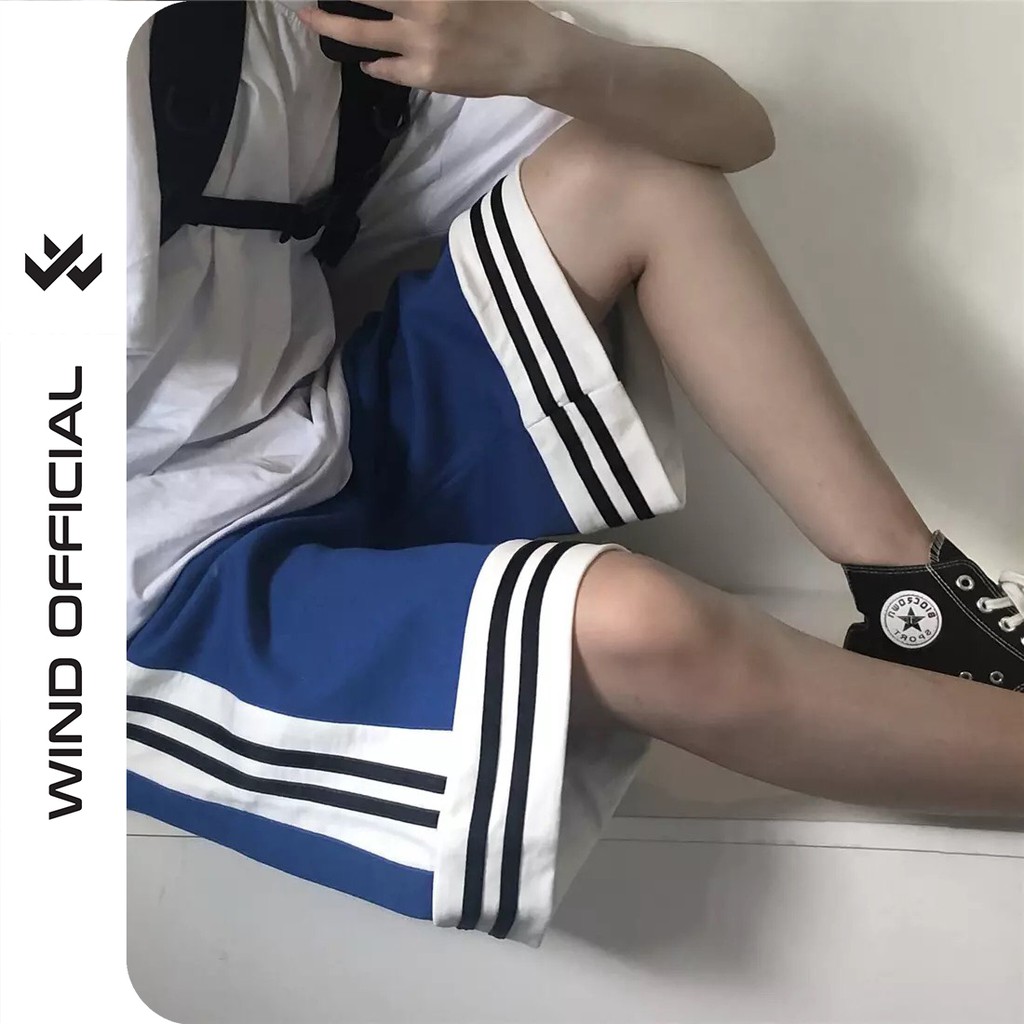 Quần short bóng chày Wind unisex thun lửng Sọc quần đùi nam nữ oversize ulzzang