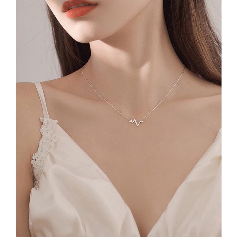 Vòng cổ Bạc 925 Mặt Nhịp Tim Đính Đá Pha Lê Thời Trang