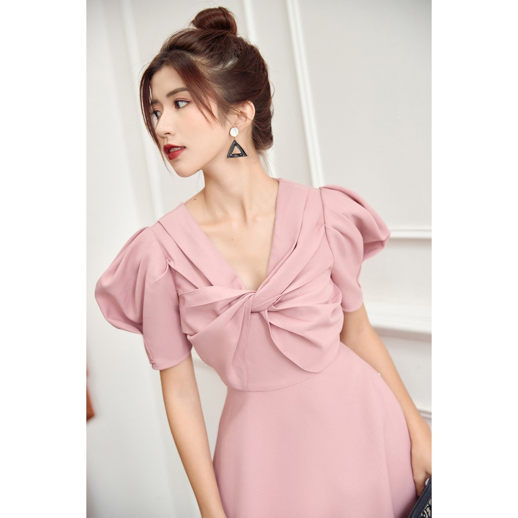 Đầm Xòe ngắn tay xoắn nơ ngực DDW0576 - 92 Wear | BigBuy360 - bigbuy360.vn