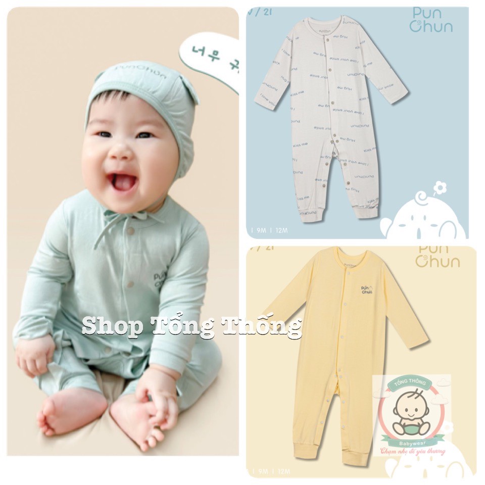 Body dài tay Punchun cao cấp chất vải Petit mềm mịn thoáng mát thấm hút tốt cài giữa sơ sinh cho bé trai bé gái