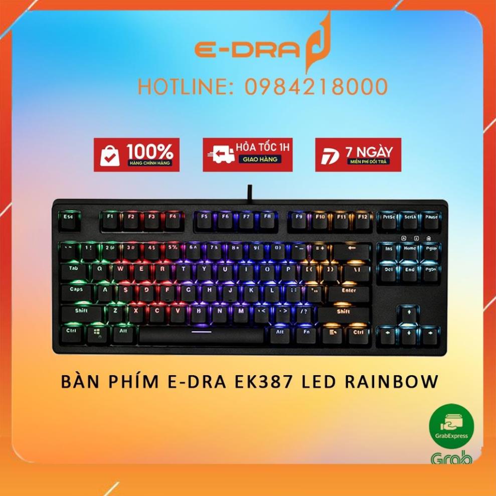 Bàn Phím Cơ EDRA EK387 Led Rainbow EDRA Switch - Dây Cap Typ C Cực Chất - Màu Đen - Phiên Bản Mới nhất 2022 - BH 2 năm