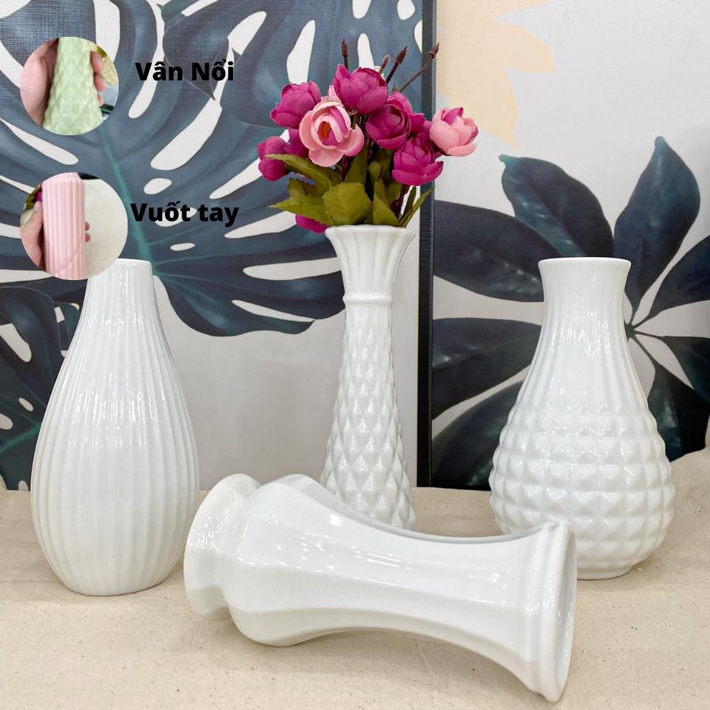Lọ hoa mini, Bộ lọ mini men mát trắng BÁT TRÀNG cao cấp vân nổi, vuốt tay , cắm hoa, trang trí đẹp