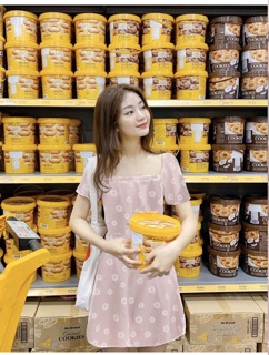 ĐẦM HOA CÚC CỔ VUÔNG XẾP LY