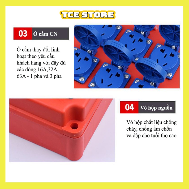 Tủ điện công nghiệp ngoài trời chống nước 4 ổ cắm công nghiệp 1 pha 16A