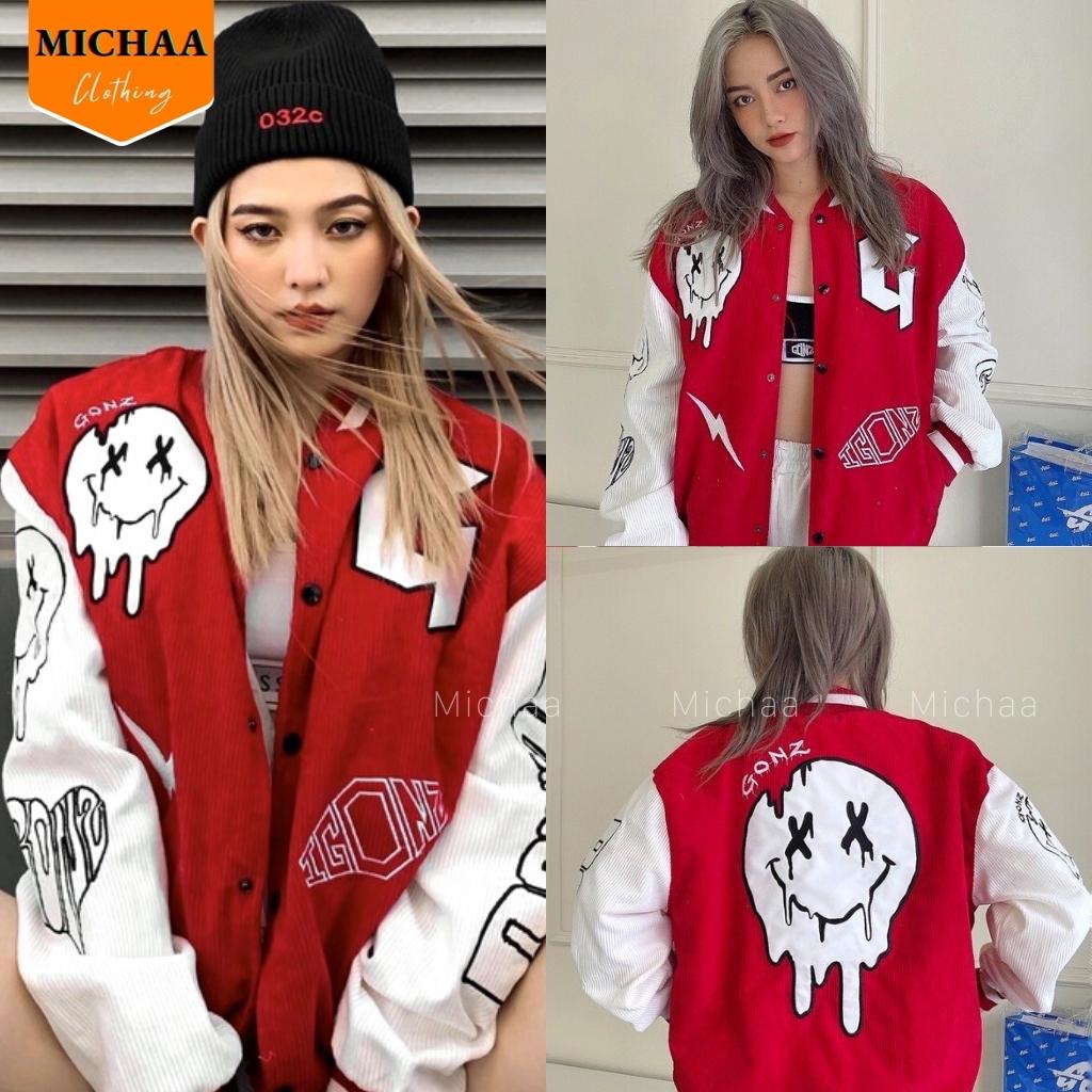 Áo Khoác Bomber Nhung Gân GONZ Nam Nữ Ulzzang Unisex 1 Lớp Kiểu Form Rộng - MICHAA