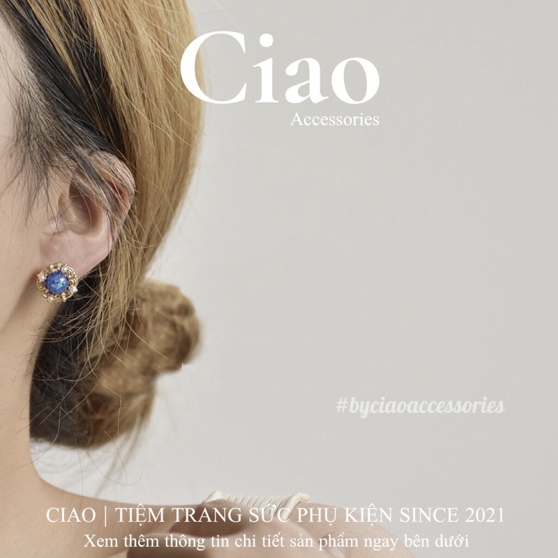 Khuyên tai/ Bông tai mạ bạc S925 thiết kế hoạ tiết lấp lánh Cat Eye Ciao