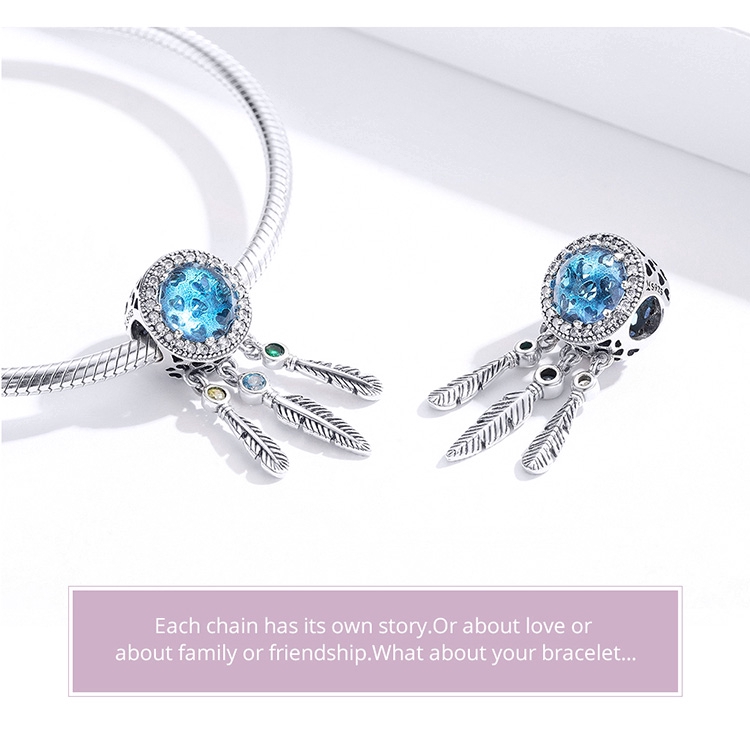 Hạt Charm Bamoer Họa Tiết Lông Vũ Đính Đá Trang Trí Vòng Tay Bằng Bạc 925