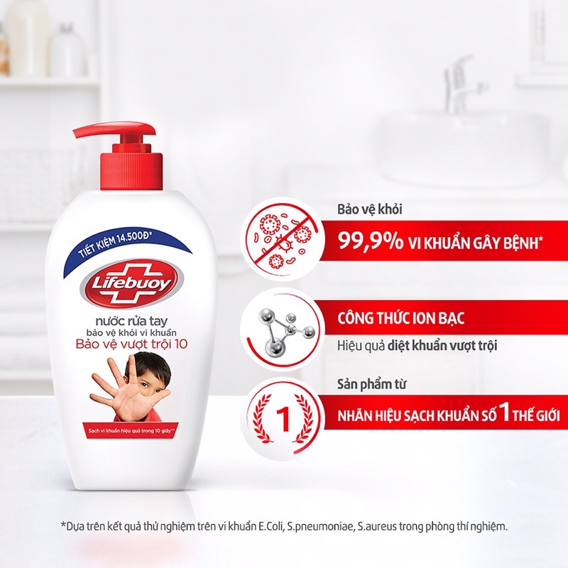 Nước rửa tay LIFEBUOY màu xanh  chai 500g   và 180g bảo vệ vượt trội 10 khỏi vi khuẩn