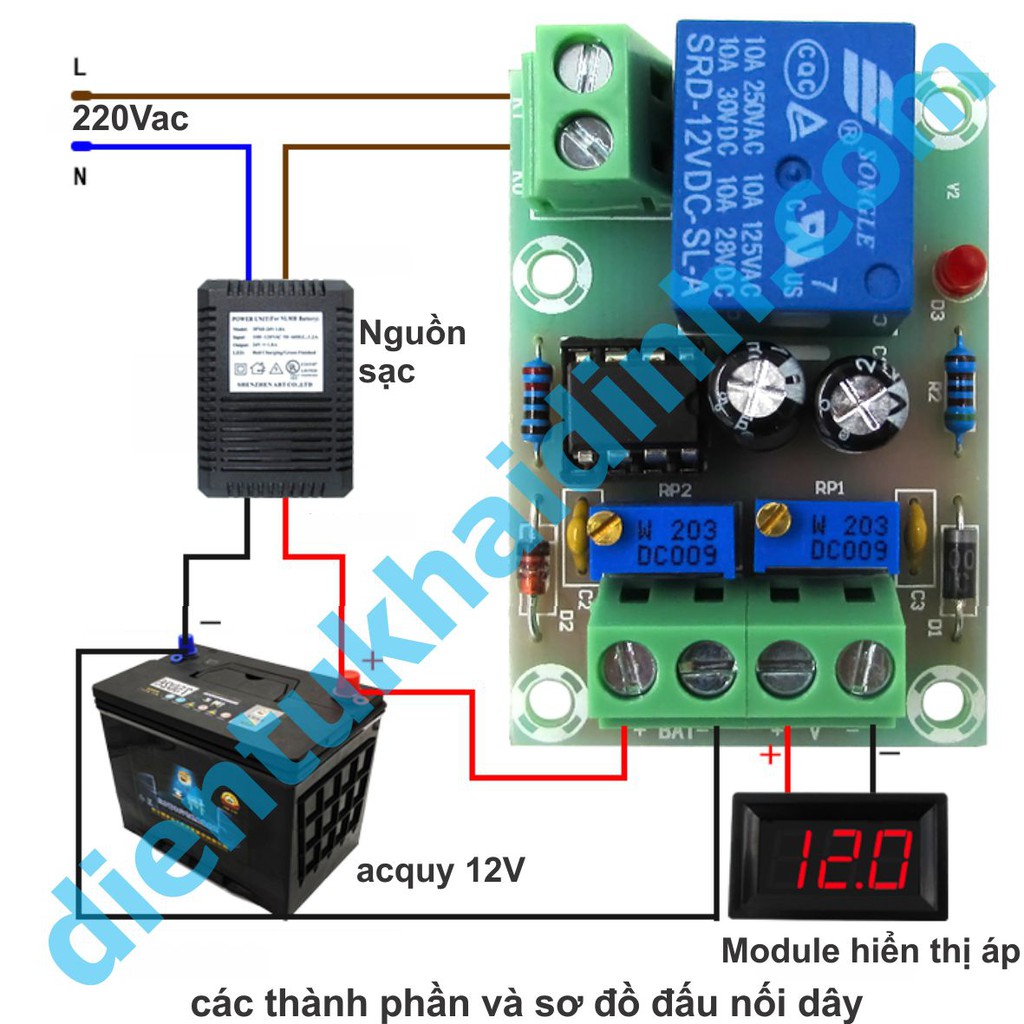 MODULE SẠC ACQUY 12V NHỎ GỌN XH-M601 BÁO ĐẦY, TỰ NGẮT kde4683