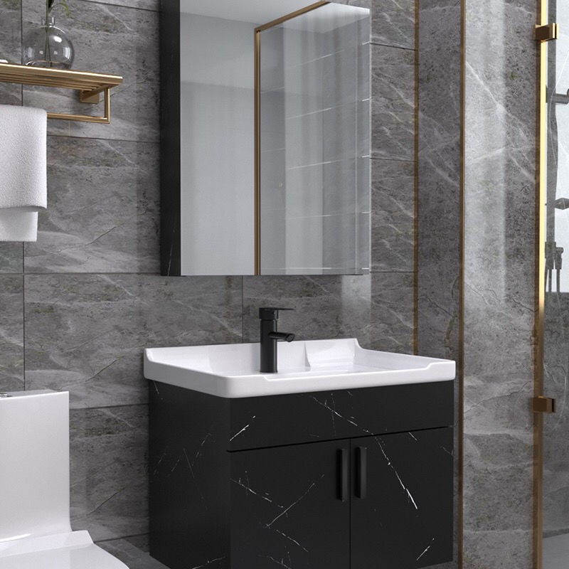 Tủ phòng tắm bằng gỗ slate nguyên khối kết hợp chậu rửa nhỏ gọn hiện đại và đơn giản cho người sử dụng tay <1