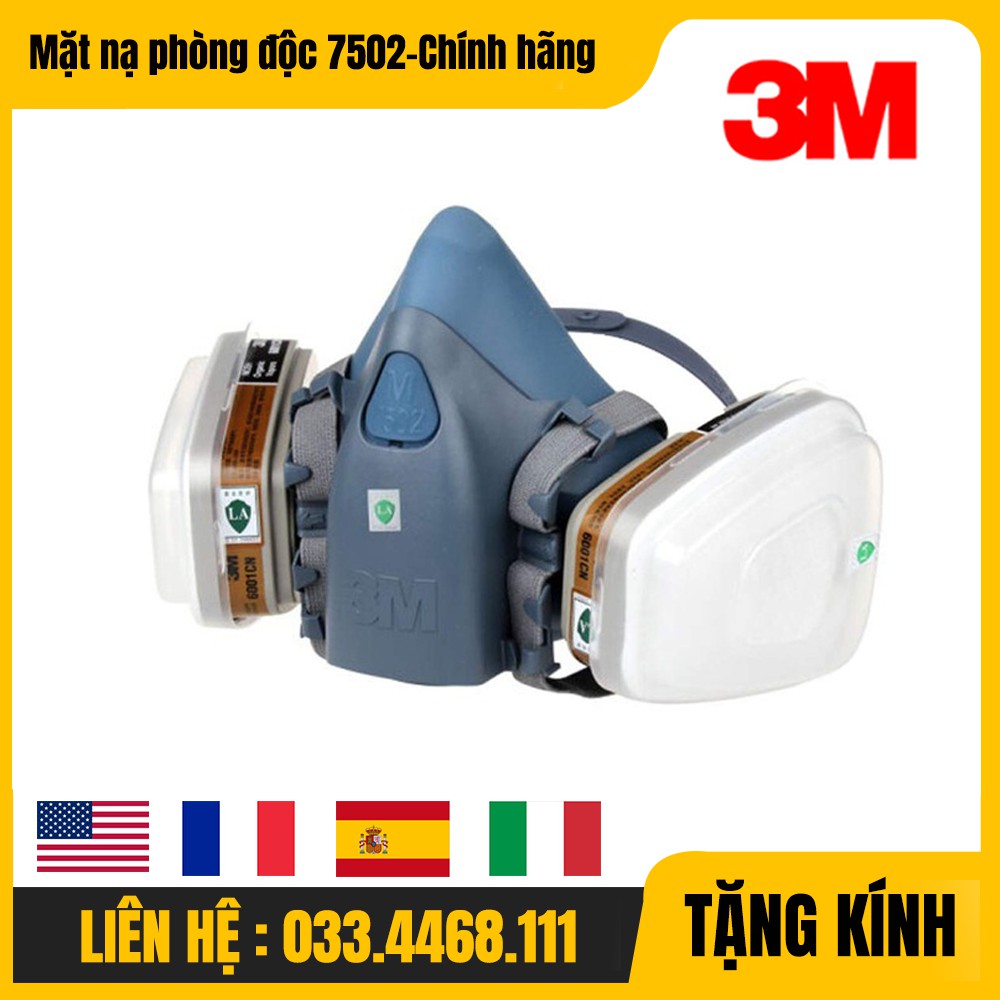 Bộ Mặt Nạ Phòng Độc 3-M-7502 Chính Hãng, Chống bụi, Chống khói độc ,Phun Sơn, Phun Thuốc Trừ Sâu [TẶNG KÍNH]