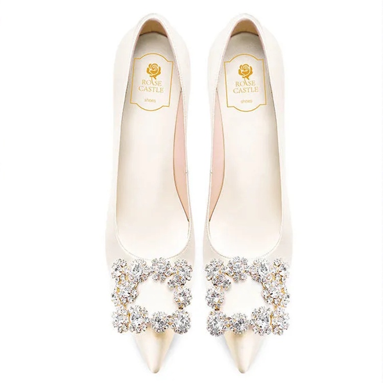 Giày cao gót vải satin phối mặt khóa vuông thời trang dự tiệc cho nữ Lanceshoes