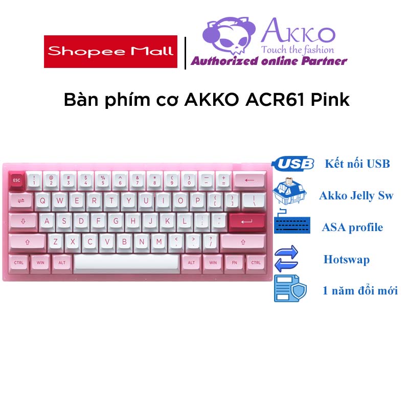 Bàn phím cơ AKKO ACR61 Pink (Hotswap / RGB / AKKO CS sw Jelly Pink)