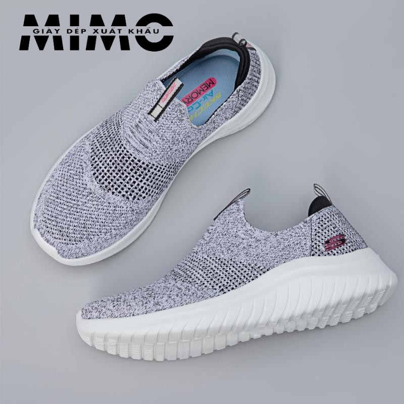 Giày Skechers cho nữ 4 vạch màu ghi, giày thể thao đi bộ cực êm mềm nhẹ, bền đẹp, chống trơn trượt