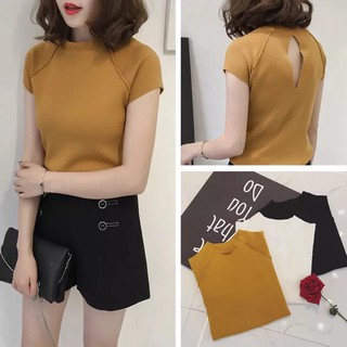 (HÀNG ORDER) Áo len tăm cộc tay khoét lưng M033-1