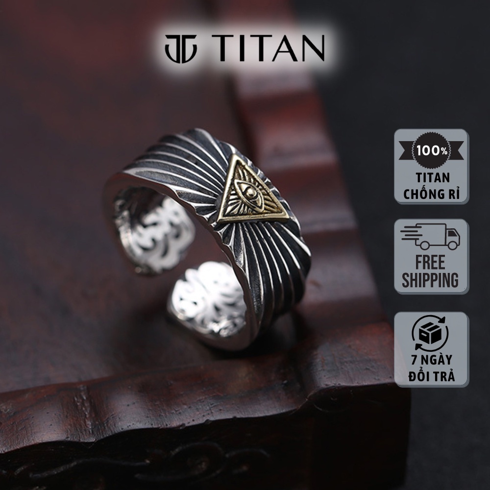 Nhẫn nam họa tiết con mắt kim tự tháp Ai Cập, nhẫn thời trang bụi bặm hiphop màu bạc, ring Titan Shop freesize unisex