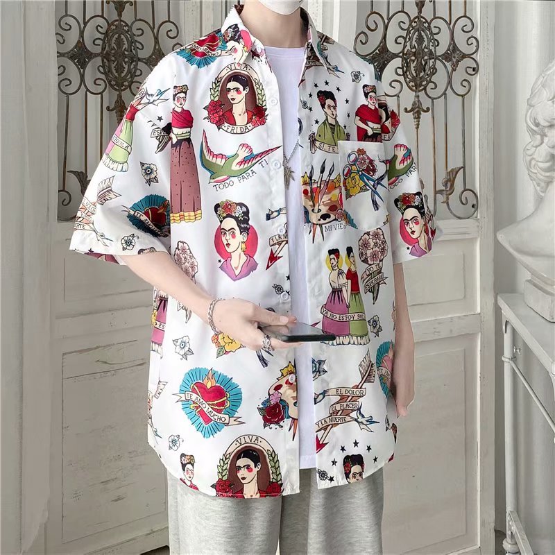Áo sơ mi nam tay ngắn hoa văn 3d in phong cách retro Thái Lan 2021 (Size M-3Xl)