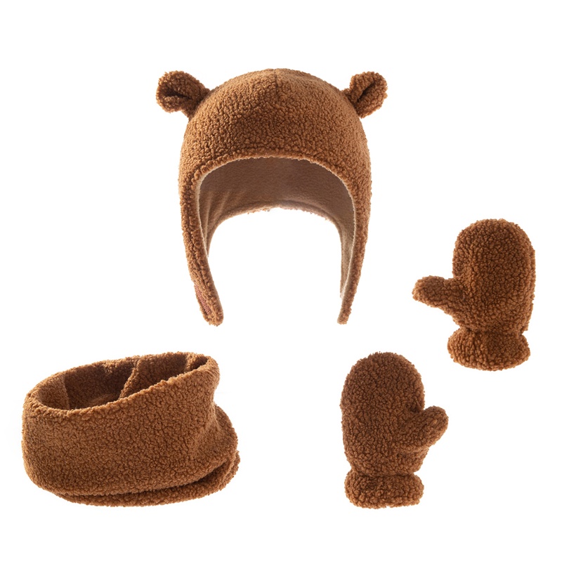 Set 3 Món Gồm Mũ + Găng Tay + Yếm Giữ Ấm Mùa Đông Cho Bé 1-4 Tuổi