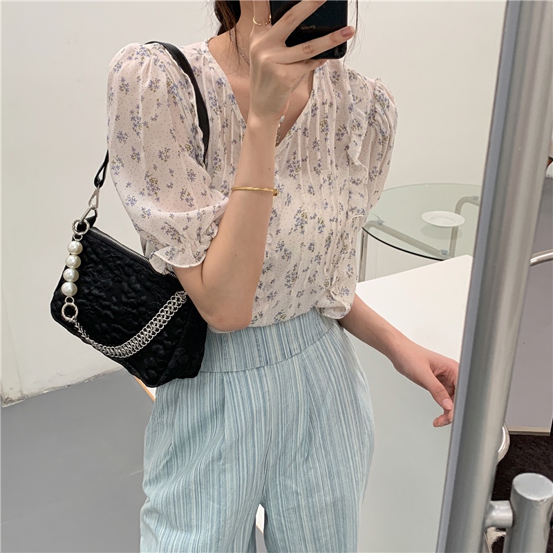 Túi đeo vai thiết kế nhỏ gọn thiết kế mới 2021 họa tiết hoa jacquard đính ngọc trai ngọt ngào cho nữ