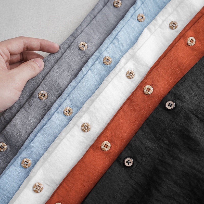 Áo sơ mi đũi nam ngắn tay cổ trụ gài nút dài Bigsize < 125kg