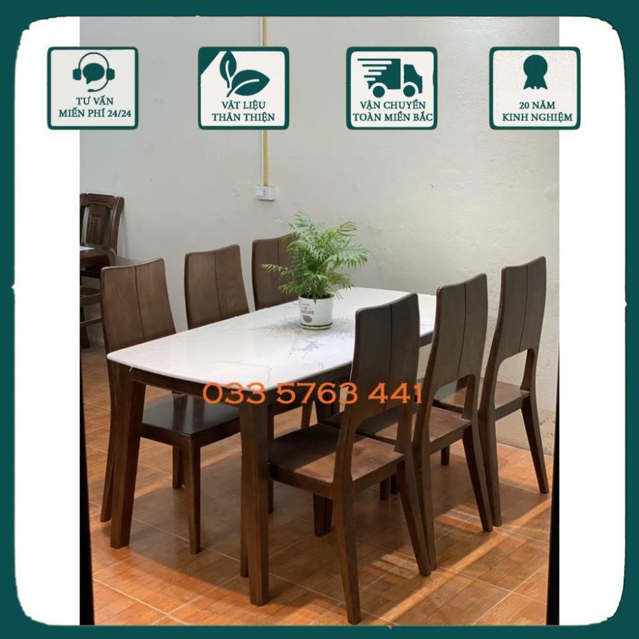 Bộ bàn ăn 6 ghế gỗ sồi mặt bàn đá hoặc gỗ tùy chọn - hàng cao cấp