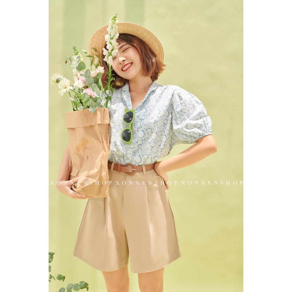 Sơ mi cổ tàu, sơ mi hoa nhí cổ bẻ dễ thương XONXEN SHOP free size mã 5377