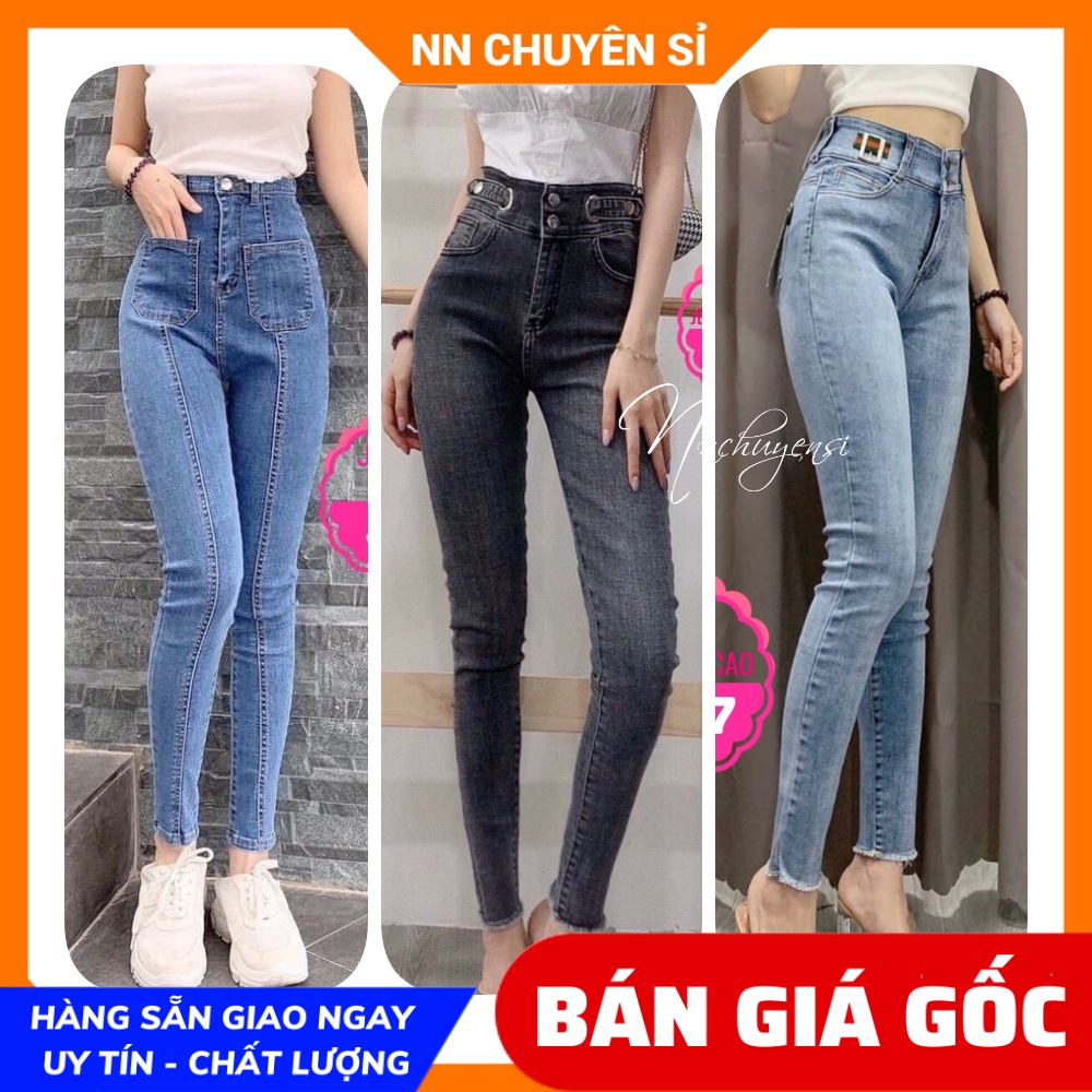 Quần jean dài nữ cạp cao chất jean cao cấp co giãn phom ôm dáng lưng phối kiểu dễ thương có nhiều màu lưng cao tổng hợp