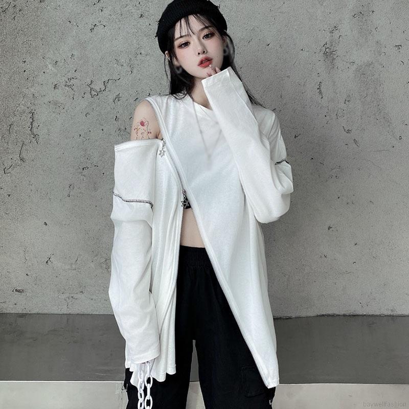 Áo Sweater Nữ Tay Dài Có Dây Kéo Phong Cách Retro