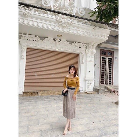 Chân váy xếp ly đai nhũ