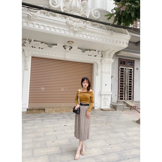 Chân váy xếp ly đai nhũ