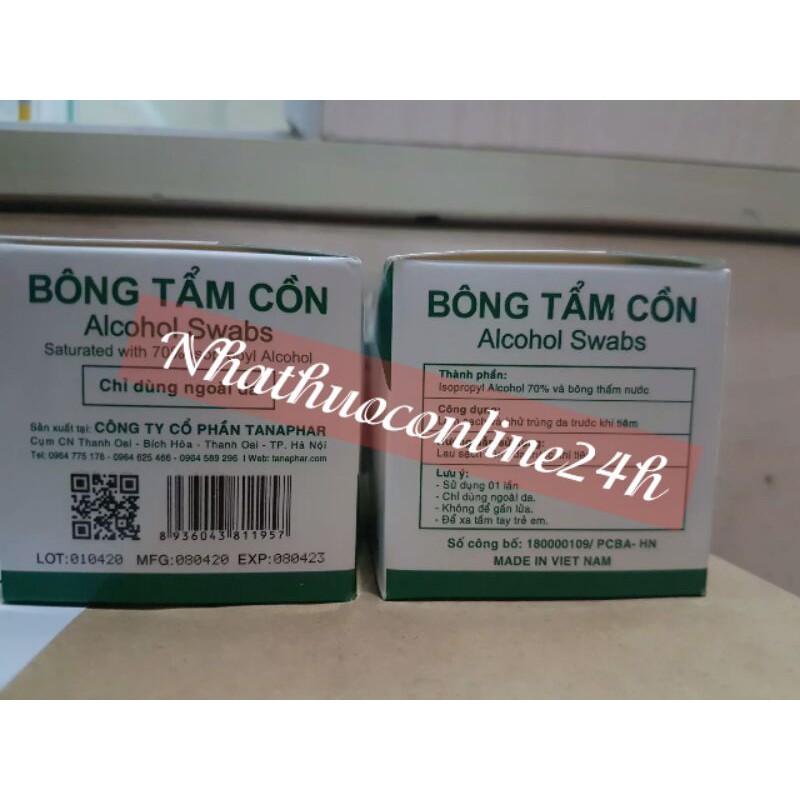 Bông tẩm cồn Tanaphar (hộp 100 gói)