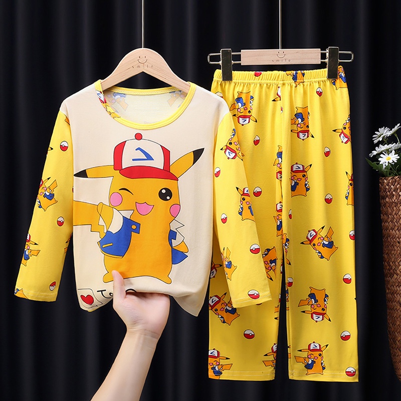 Bộ Đồ Ngủ Tay Dài In Hoạt Hình Pokemon Pikachu Dễ Thương Thời Trang Xuân Thu Cho Bé
