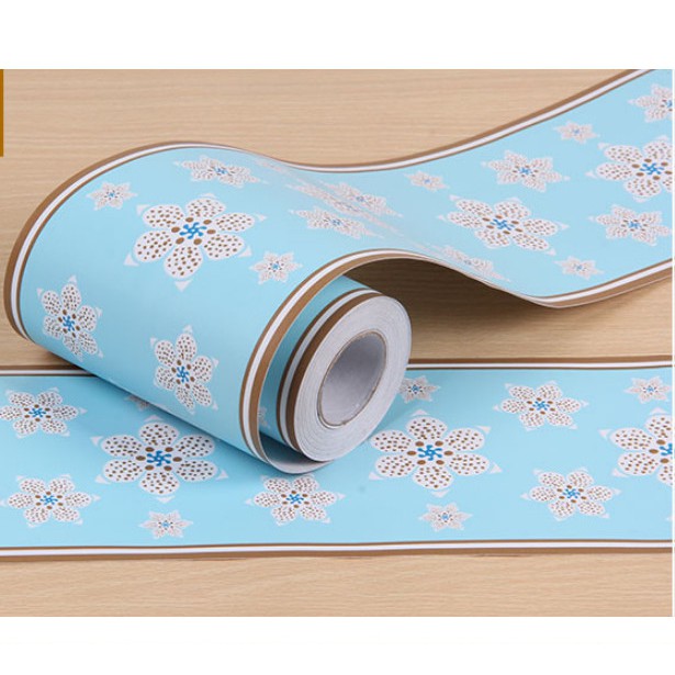 Cuộn 10m len dán viền tường keo sẵn hoa sáu cánh xanh sẵn (cao 10cm)
