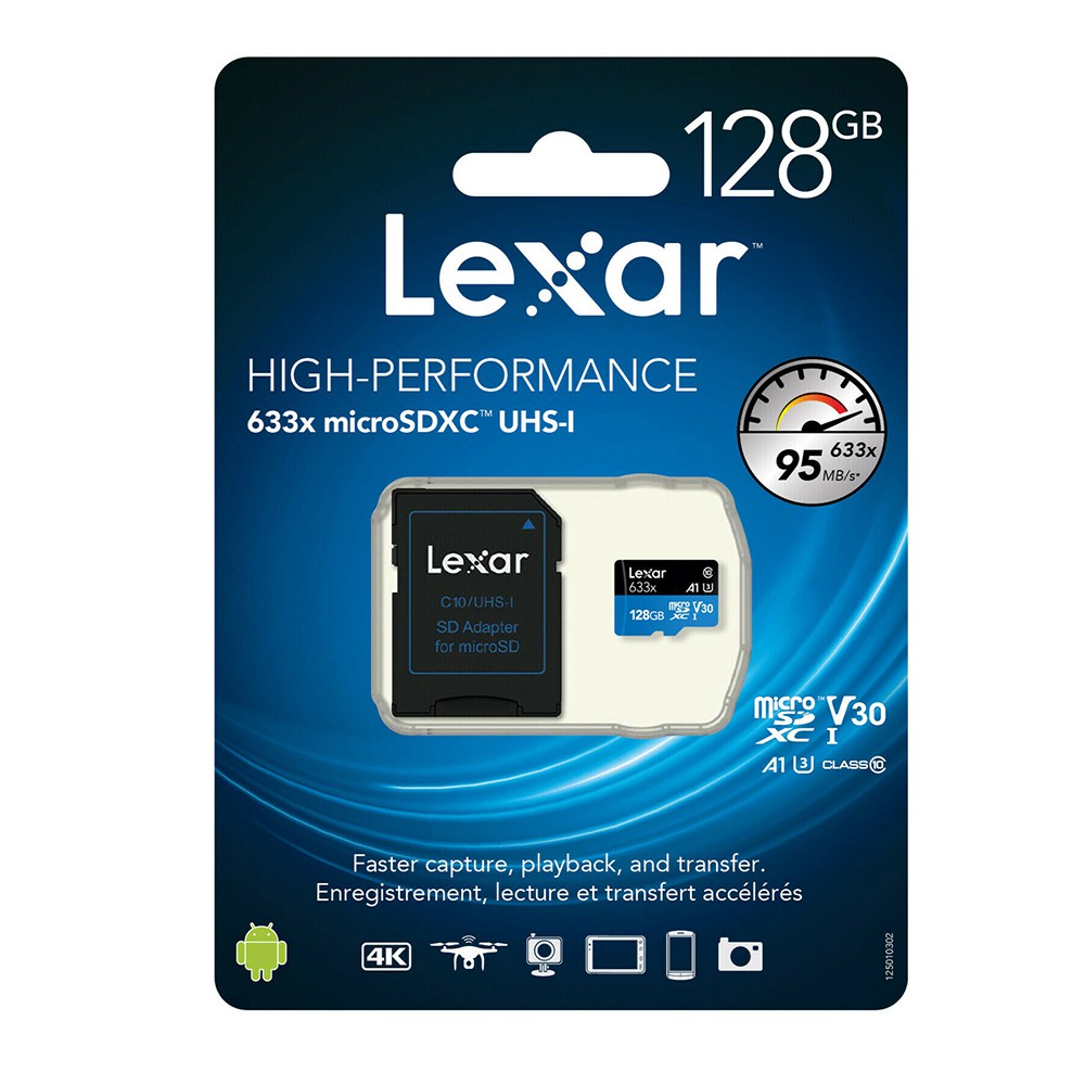 Thẻ nhớ MicroSDXC Lexar 128GB A1 V30 U3 4K 633x 95MB/s - With Adapter