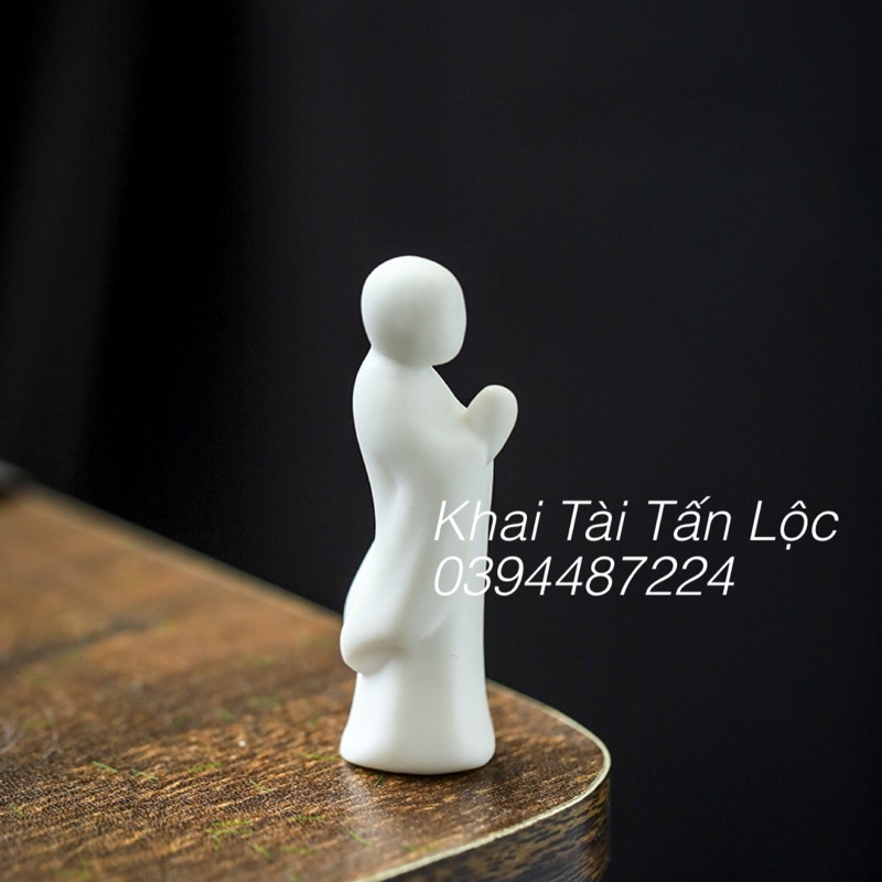 Bộ 2 tượng sư thầy và chú tiểu tí hon cao 5cm gốm sứ trắng