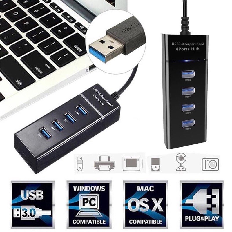 Bộ chia 4 Cổng USB 3.0 Dây Dài 30cm - HUB USB 3.0 4 Port