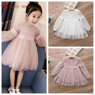 Đầm xòe dài tay phối lưới xuyên thấu dễ thương dành cho bé gái