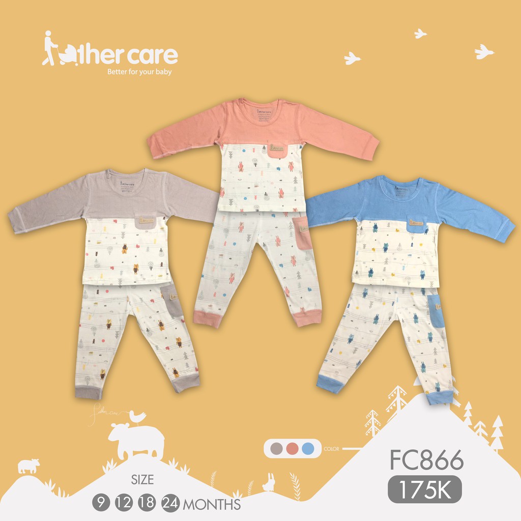 Bộ Quần áo trẻ em FatherCare Cài vai Dài tay - Báo (Trơn - Họa tiết) FC866